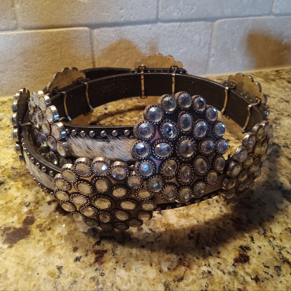 Rhinestone Cowhide Concho Belt